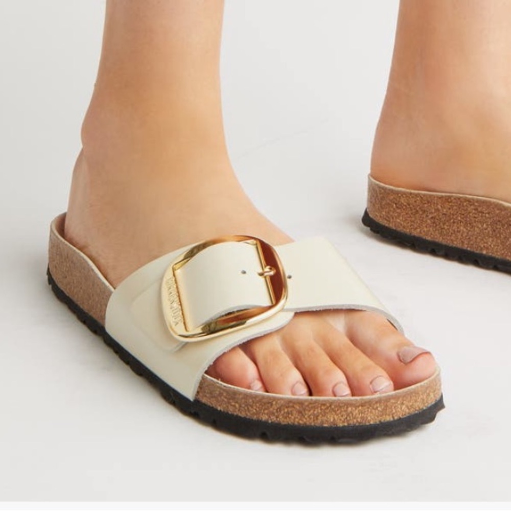 NIB 41 10 Birk Madrid BIG BUCKLE Ecru Ivory cork sandals never worn
